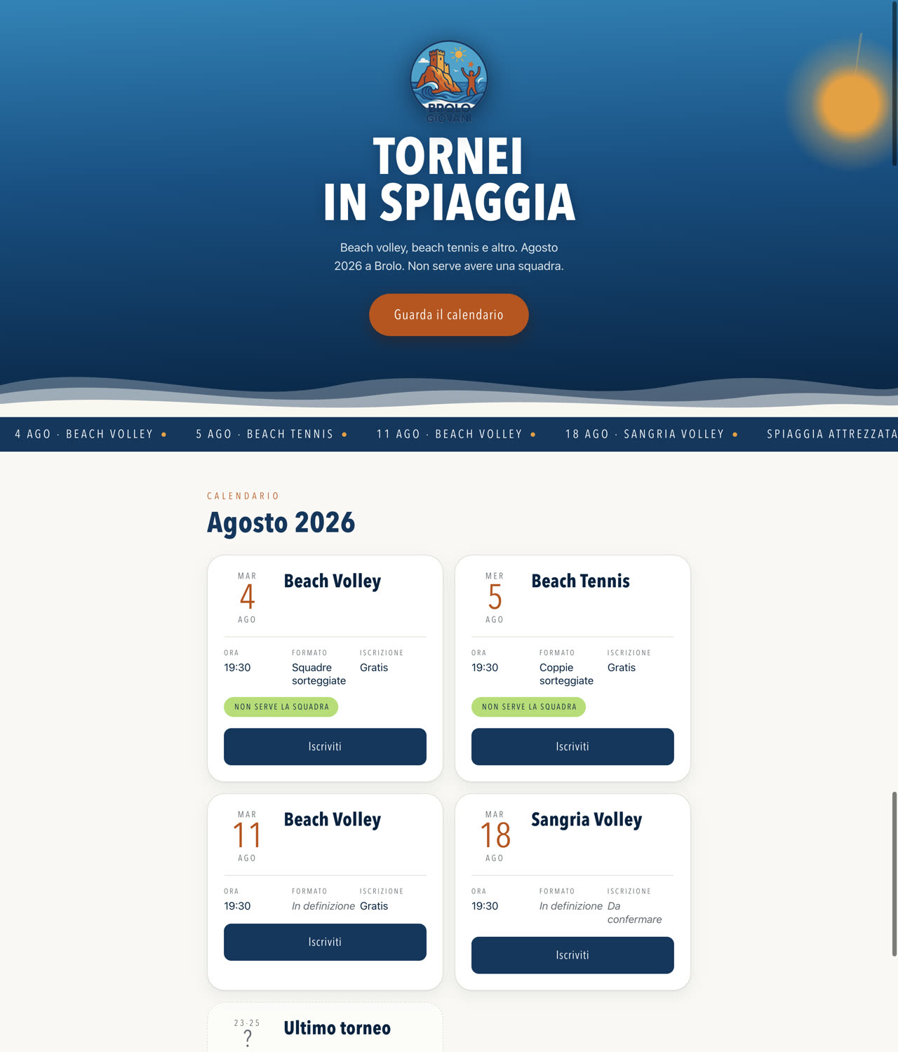 La prima bozza del sito Brolo Giovani